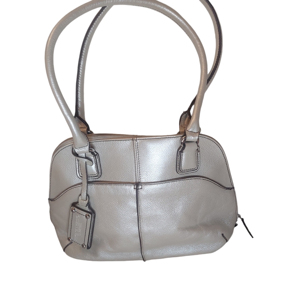 Tiganello Leather Satchel w/lots of pockets EUC Pearlescent Beige